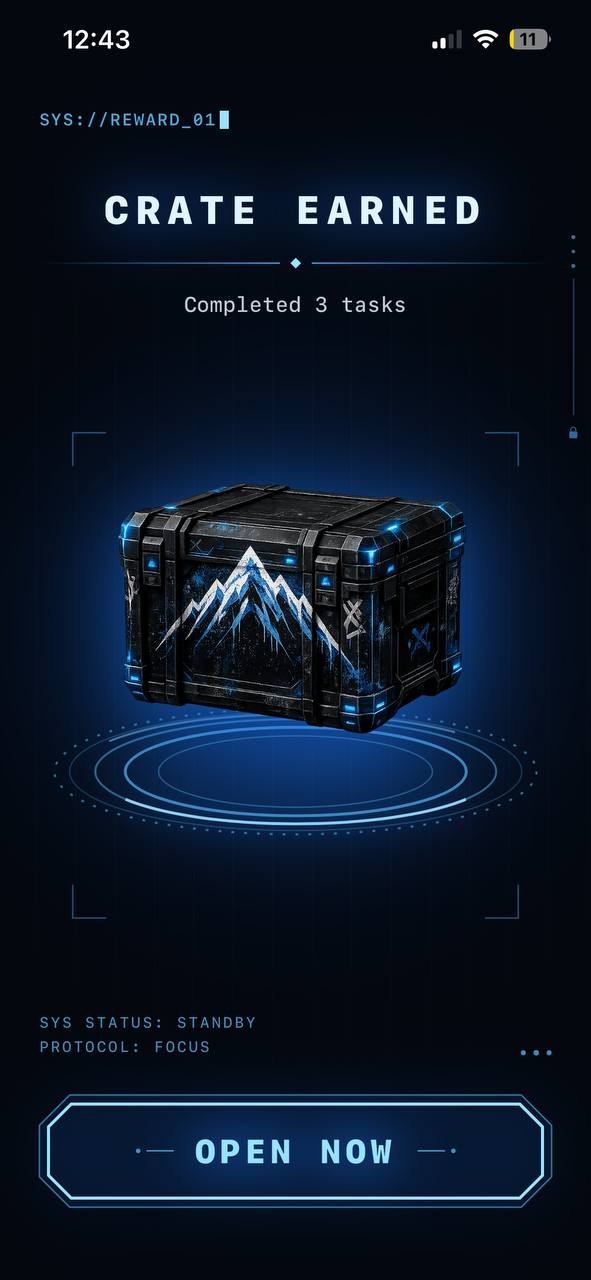Crate earned screen after completing tasks