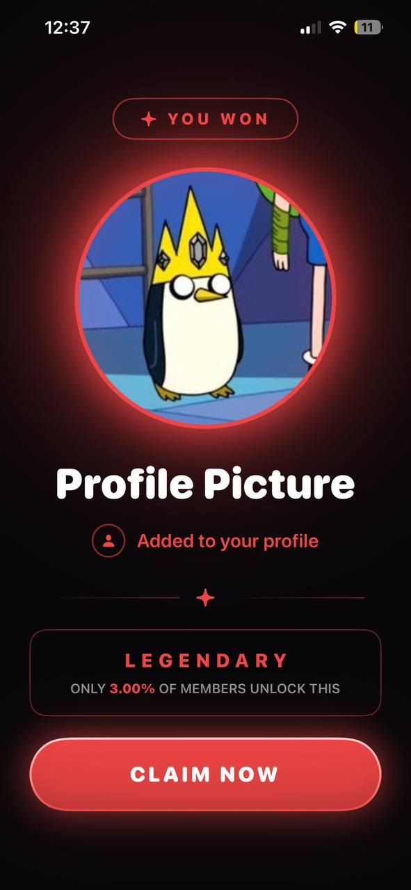Reward screen: legendary profile picture won